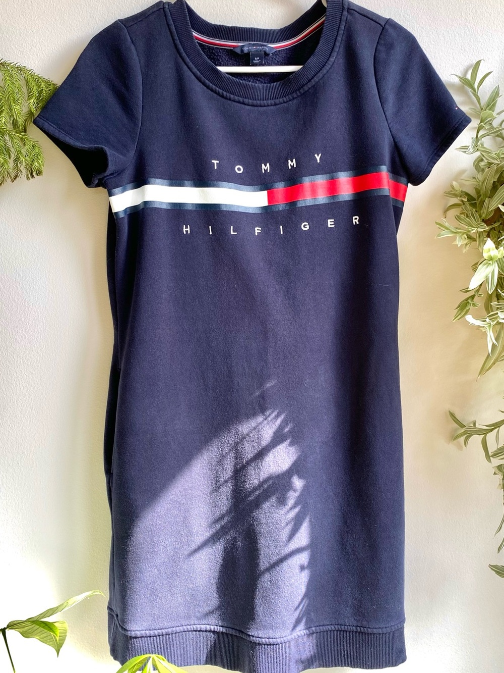 ❤️ Tommy Hilfiger Navy Warm Logo Stripe Long Tee Dress Collegiate School Preppy